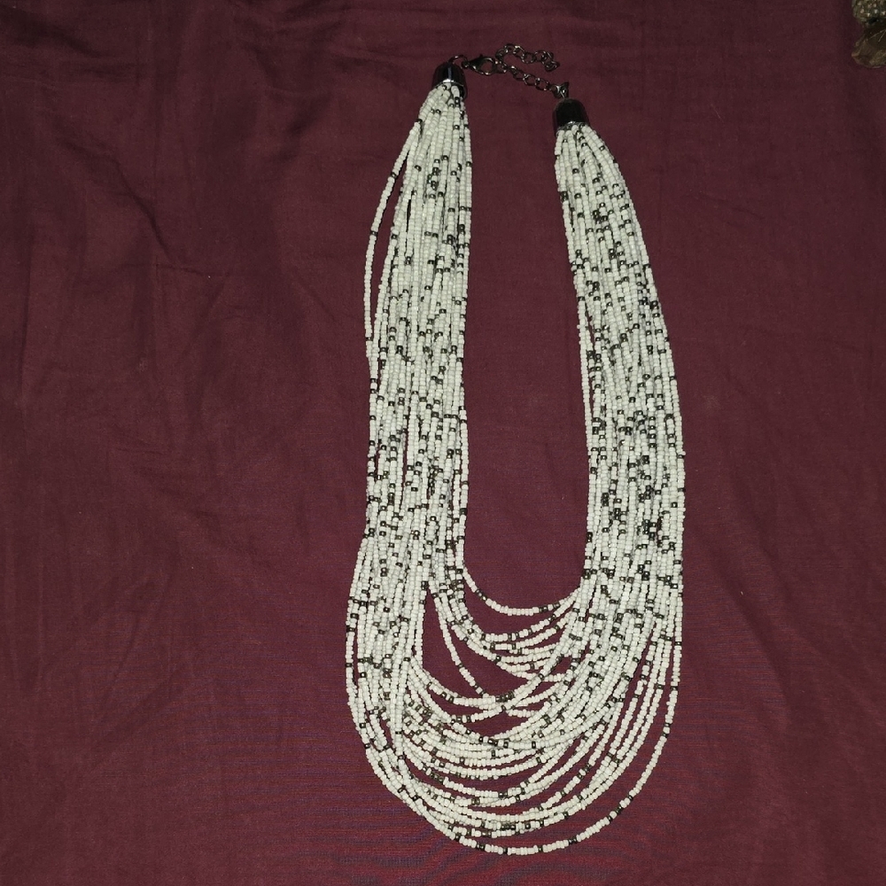 Elegant Beaded Necklace - White And Silver